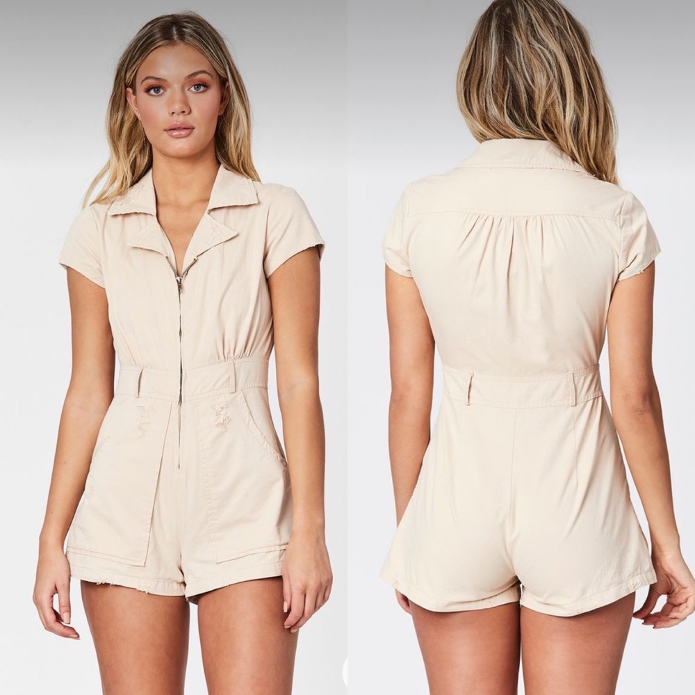LF carmar tan distressed romper jumpsuit